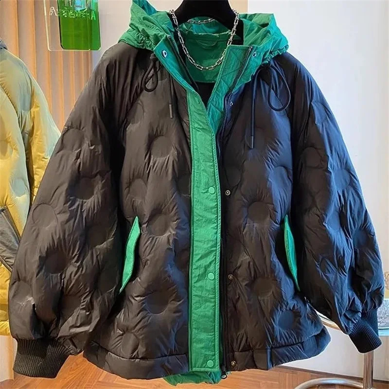 2024 Style Korean Winter White Duck Down Parka Women Puffer Loose Casual Hooded Female Jacket Thicken Oversize Snow Wear Coa 240930