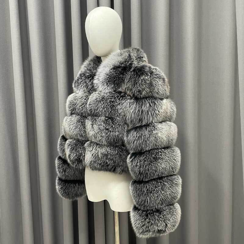Winter Ladies Cropped Coats Casual Fashion Square Neck Long Sleeves High Quality Real Fox Fur Jacket - view 5
