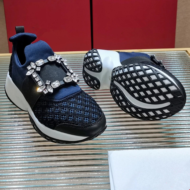 high-quality Thick sole satin rhies square buckle casual platform light women's running shoes 7CM 34-42
