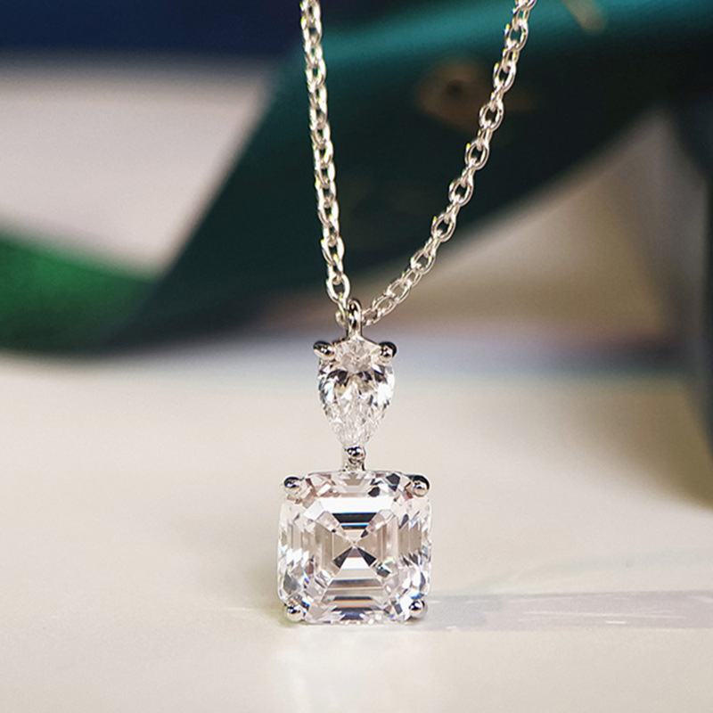 Elegant Sparkg Sterg Sier Princess Cut Necklace | Multicolor CZ & Moissanite dh5727163