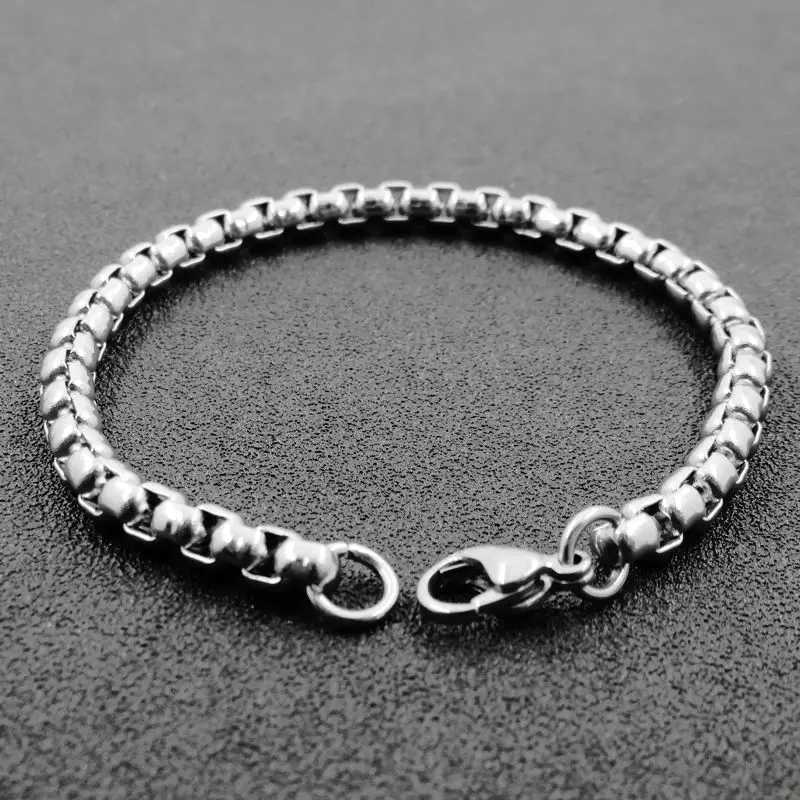 Customized 3mm/4mm/5mm 22cm Mens Round Box Chain Bracelet 316L Stainless Steel Bracelet Fashion Jewelry UOK983 W241004