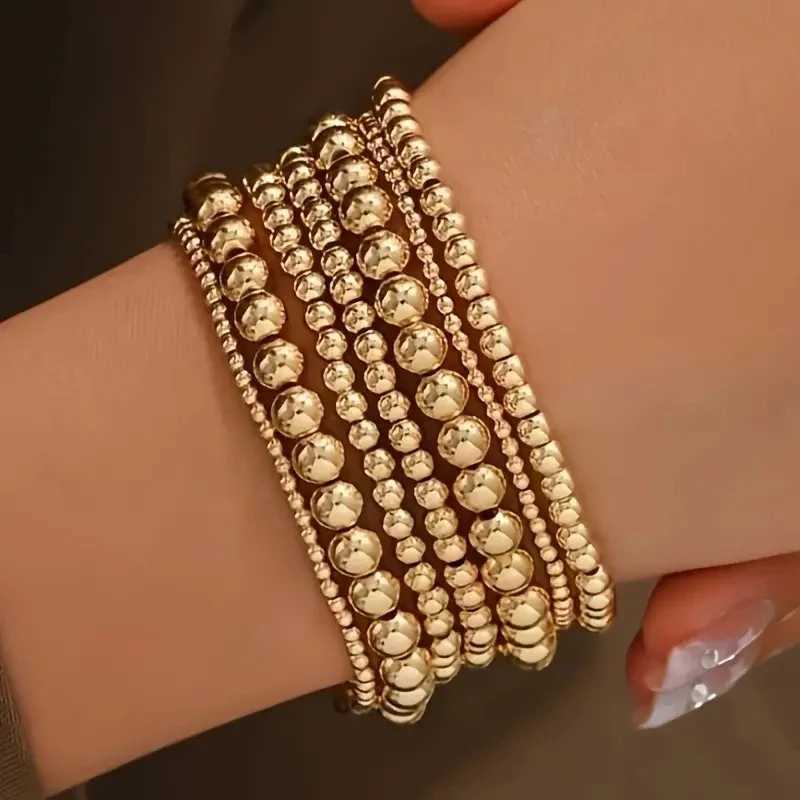 7 Pcs/Set Vintage Handmade Gold Color Beads Bracelets Set Stretch Women Trendy Bracelets Fshion Girls Party Boho Jewelry Gifts W250121