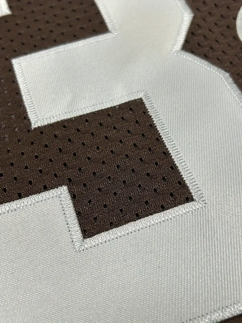 #32 Jim Brown Comfy V-Neck Football Jersey Brown Mesh Embroidery for Training and Competition Breathable Moisture-Wicking Short Sleeve Top for Active 