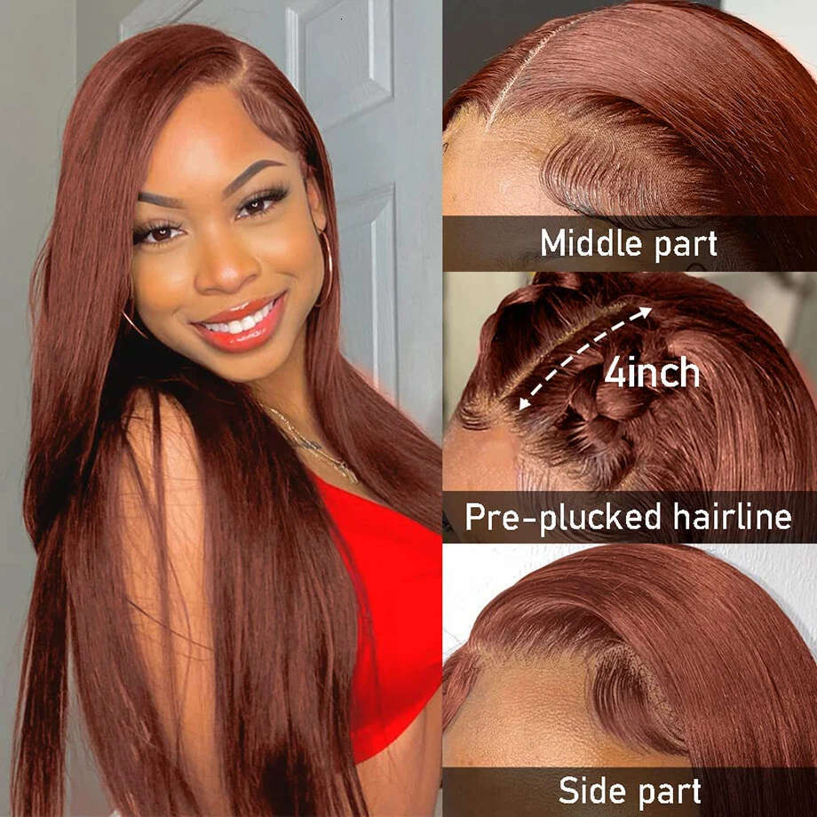 Chocolate 13X4 Straight Hd Front Human Hair For Women Pre Plucked Honey Brown 13X6 Transparent Lace Frontal Wigs