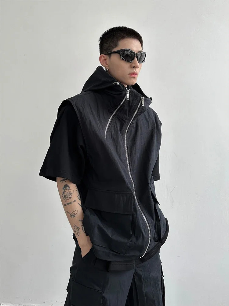 HOUZHOU Cargo Pants Sets Vest Hooded Summer 2 Piece Outfit Japanese Sleeveless Suit Male Korean Streetwear Hip Hop Plus Size 5XL 240927