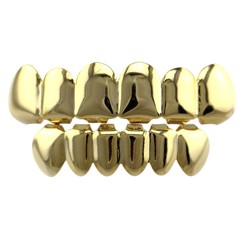Hollow Out Hip Hop Grills Tooth Set Gold Silver Top and Bolttom Teeth Grills Set for Men Women Open Face Grillz Party Props Jewelry Gift