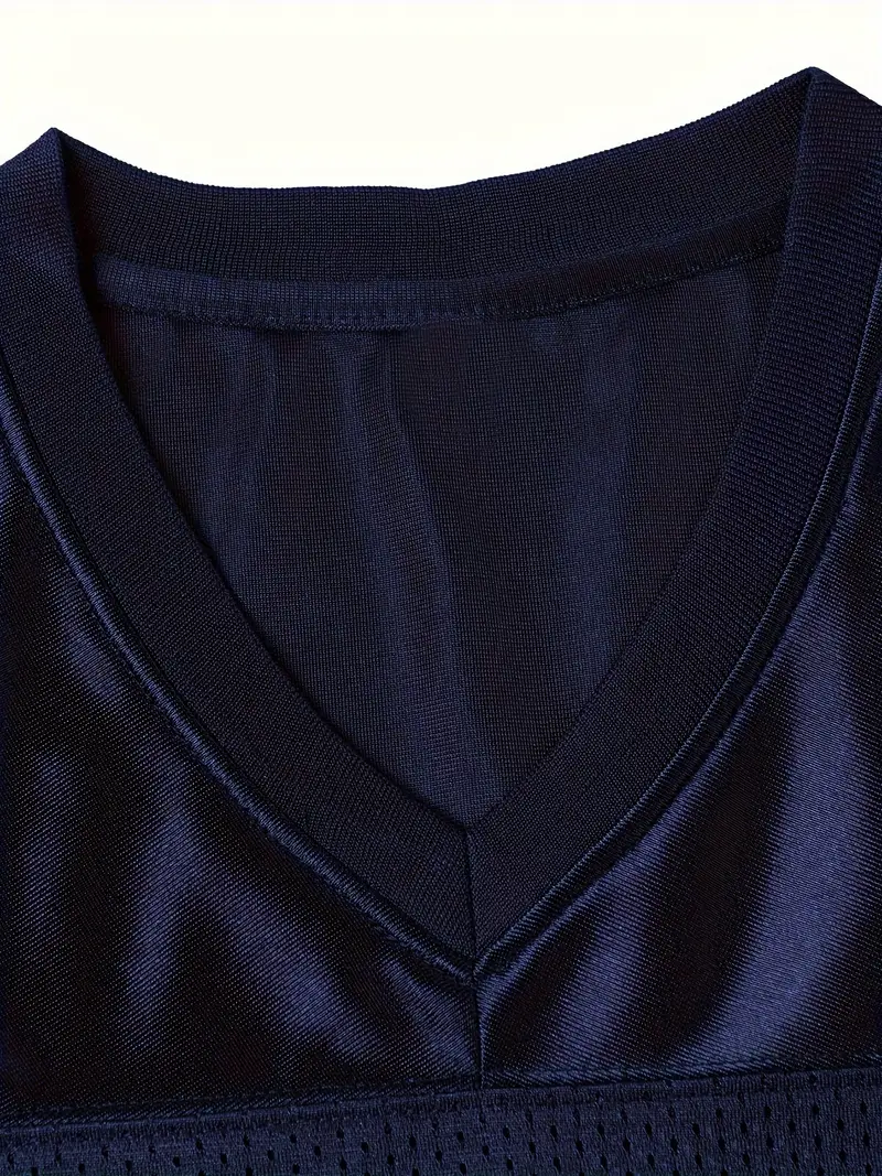 #21 Deion Sanders Comfy V-Neck Football Jersey Navy Blue Mesh Embroidery for Training and Competition Breathable Moisture-Wicking American Football Sh