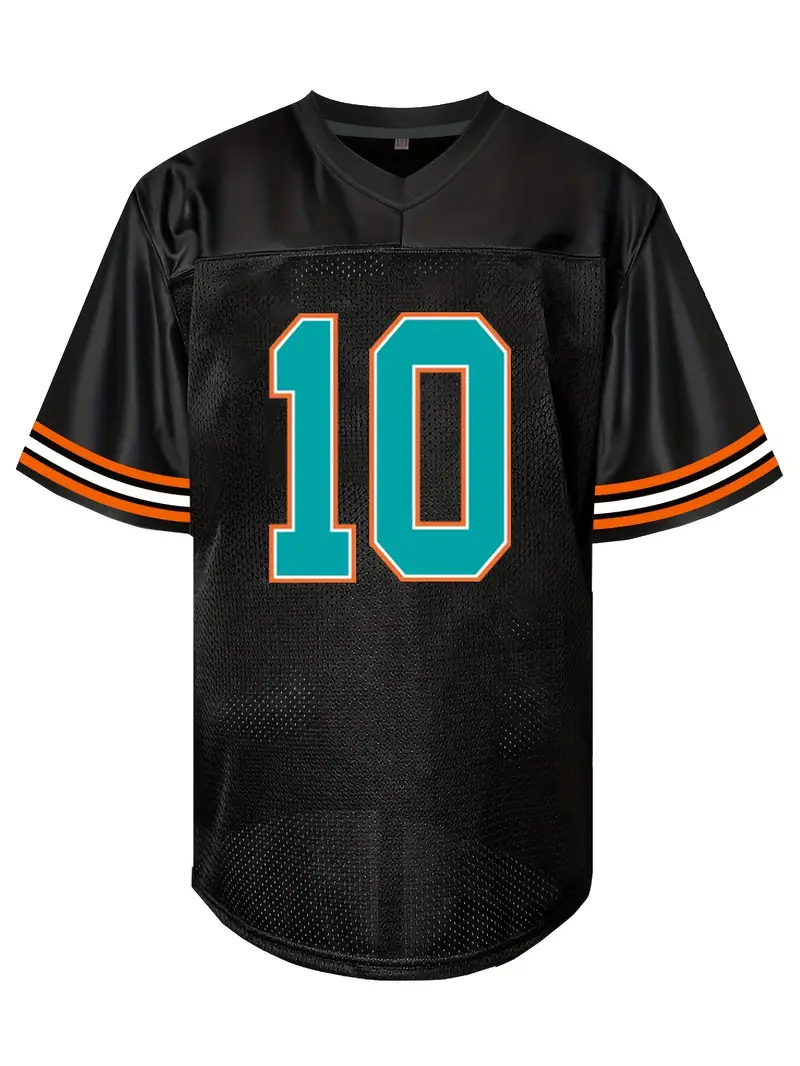 #10 Tyreek Hill Comfy V-Neck Football Jersey Black Mesh Embroidery for Training and Competition Breathable Moisture-Wicking American Football Shirt