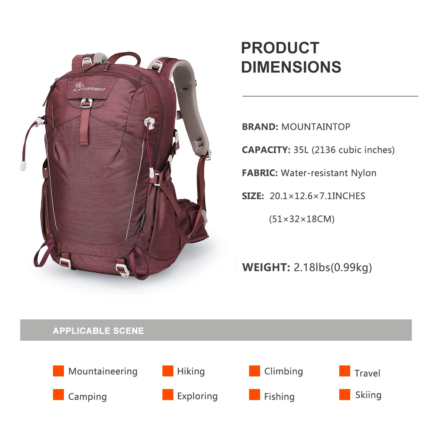 Mountaintop 35L travel backpack camping 241008