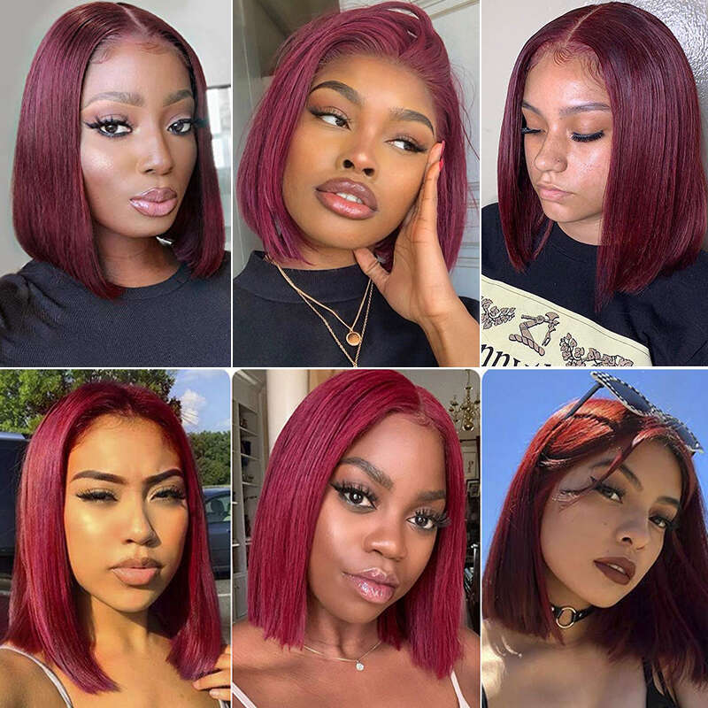 13X4 Bury HD Transparent Short Human Hair Brazilian 99J Straight Colored Bob Lace Front Wigs For Women Pre Plucked