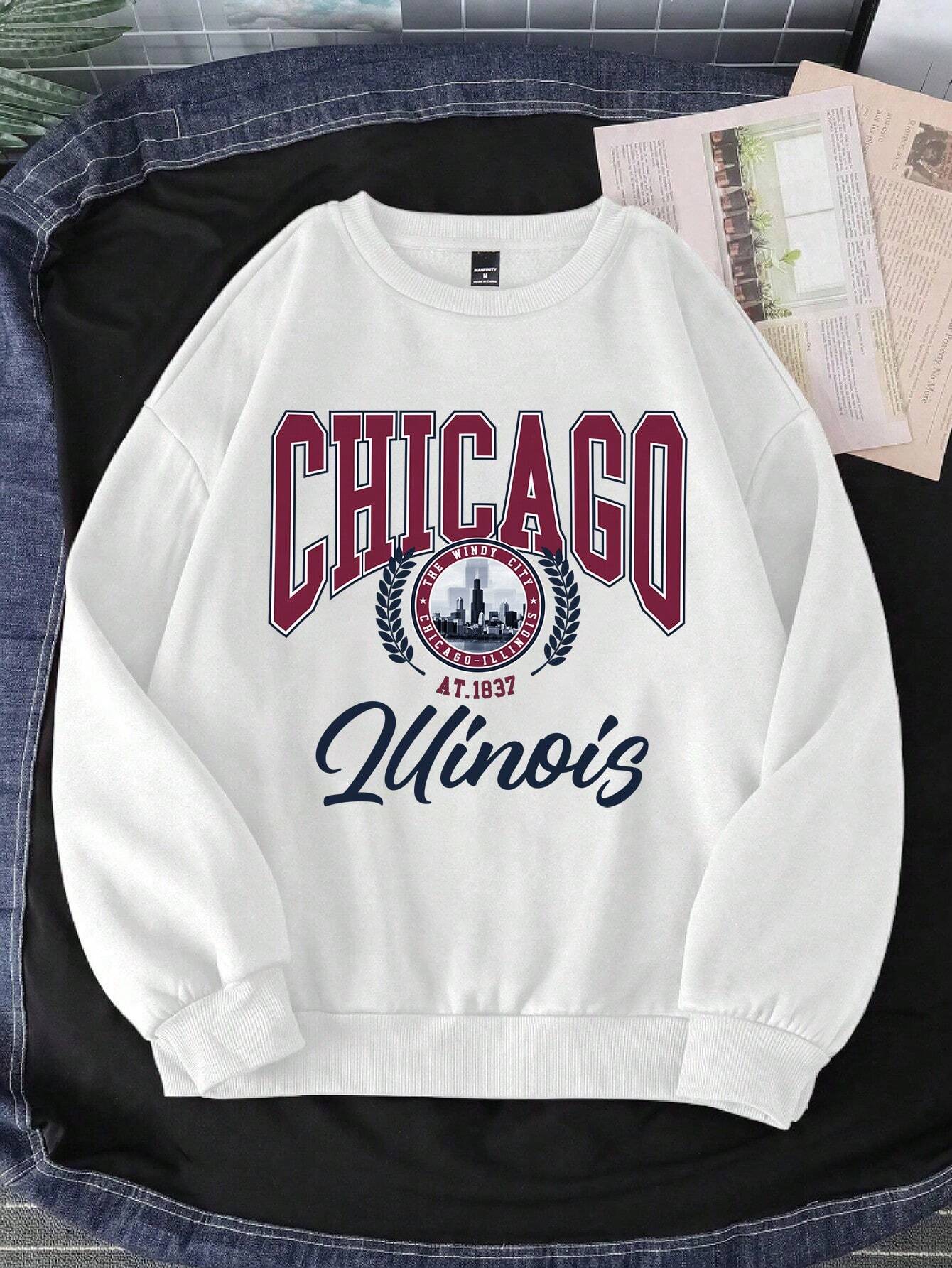 Men's Loose Fit Letter Print Fleece Lined Casual Sweatshirt, Autumn/Winter