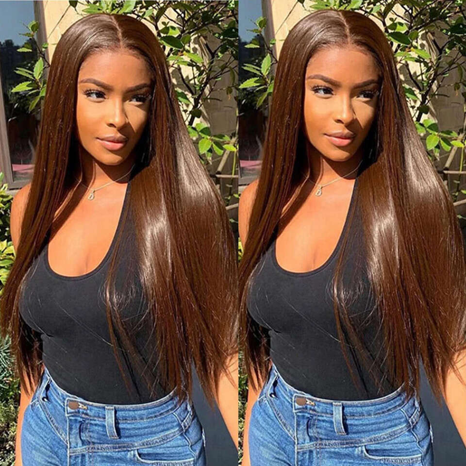 Dark 13X4 Frontal Straight Hd Lace Wig 13X6 Human Hair Wigs 100% For Black Women Preplucked Chocolate Brown Color