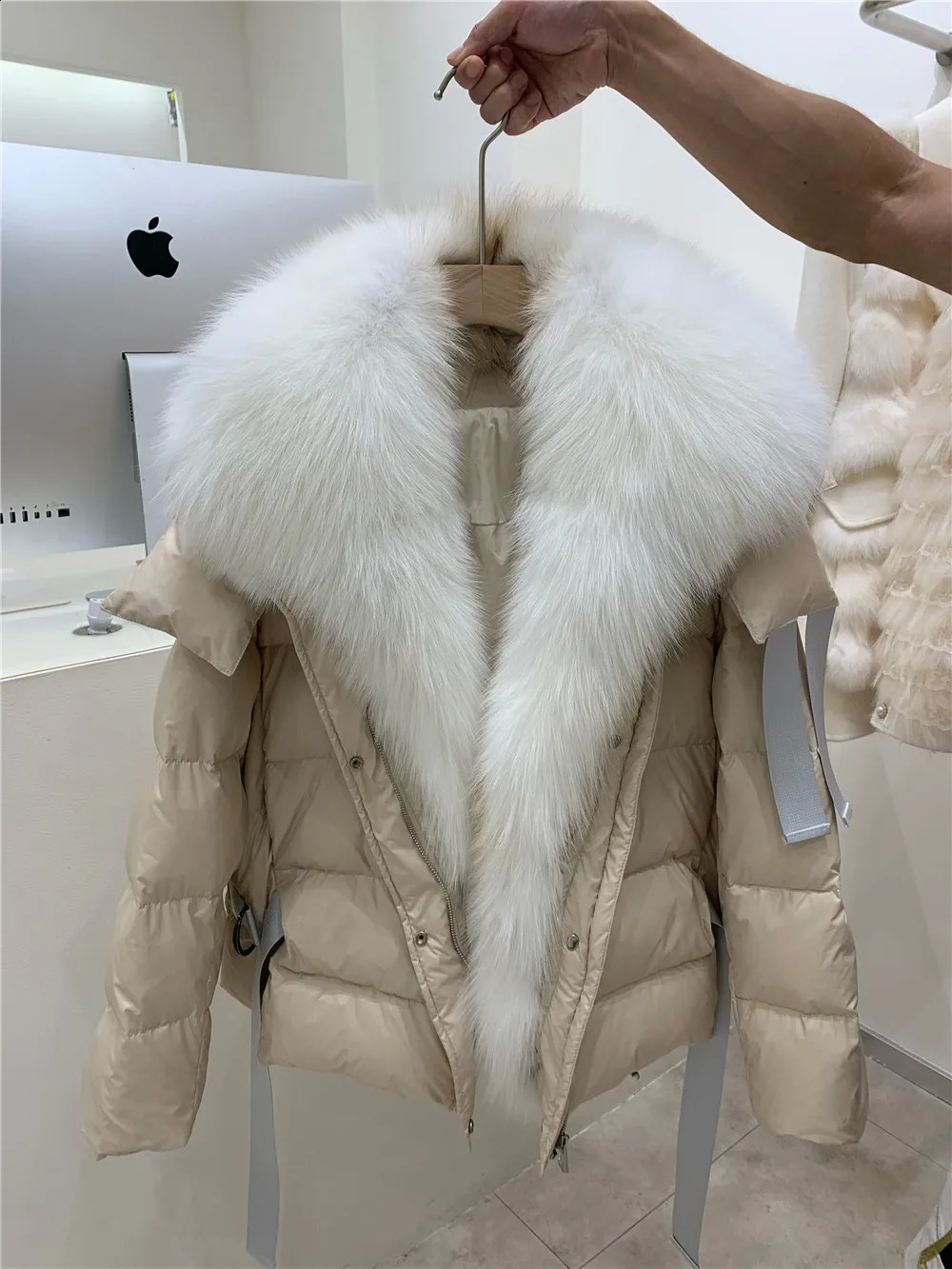 Natural True Fox Fur Collar White Duck Down Jacket Winter Womens Warm Loose Coat Thick y 240929
