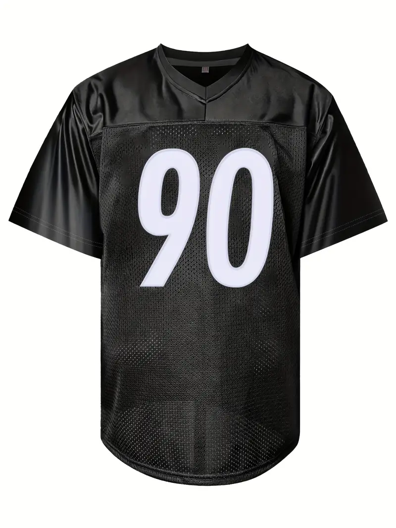 #90 TJ Watt Comfy V-Neck Football Jersey Black Mesh Embroidery for Training and Competition Breathable Moisture-Wicking American Football Shirt