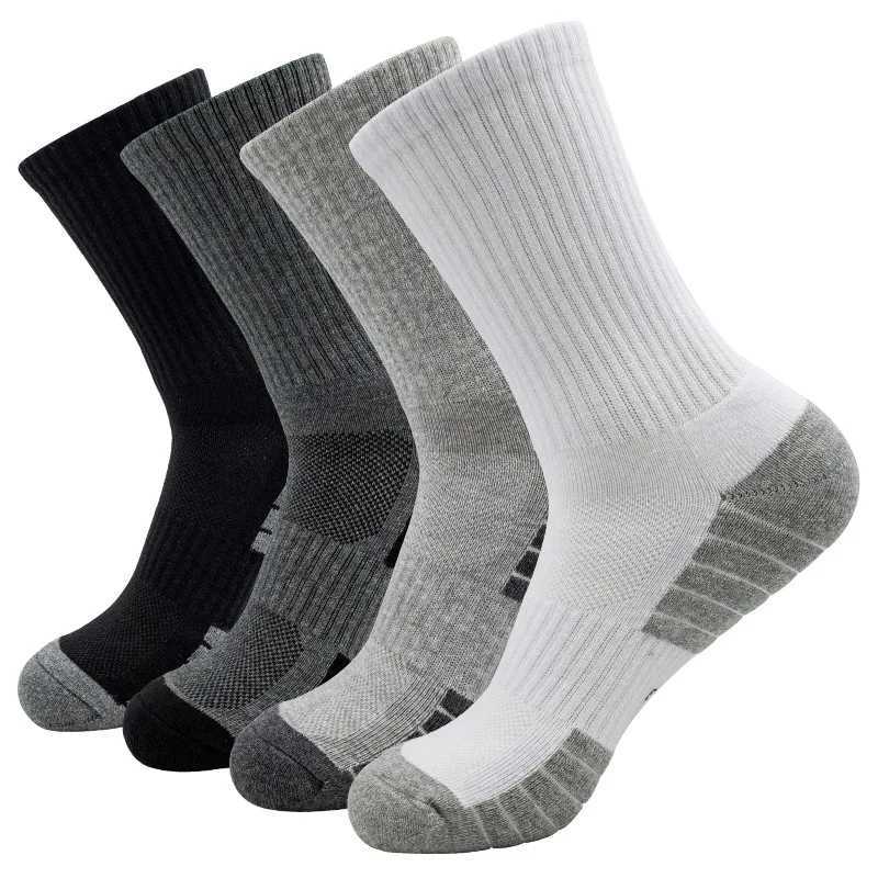 6 Pairs New Men Long Sport Socks Compression Socks Breathable Basketball Socks Cushion Running Socks White/Black Plus Size 38-46 W250603
