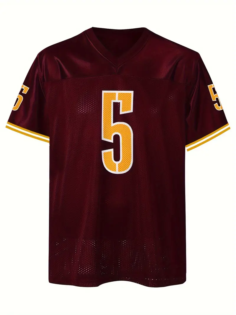 #5 Jayden Daniels Comfy V-Neck Football Jersey Navy Red Mesh Embroidery for Training and Competition Breathable Moisture-Wicking American Football Shi