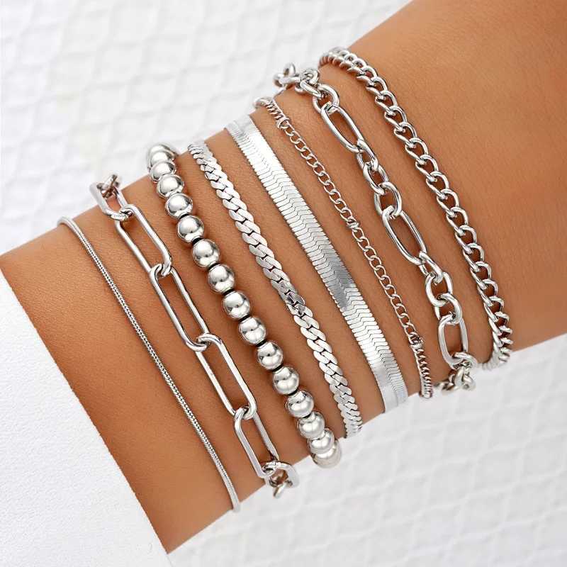 Female teenage girl gold bracelet 14K gold-plated Dainty bracelet set layered chain bracelet bag jewelry gift W241004