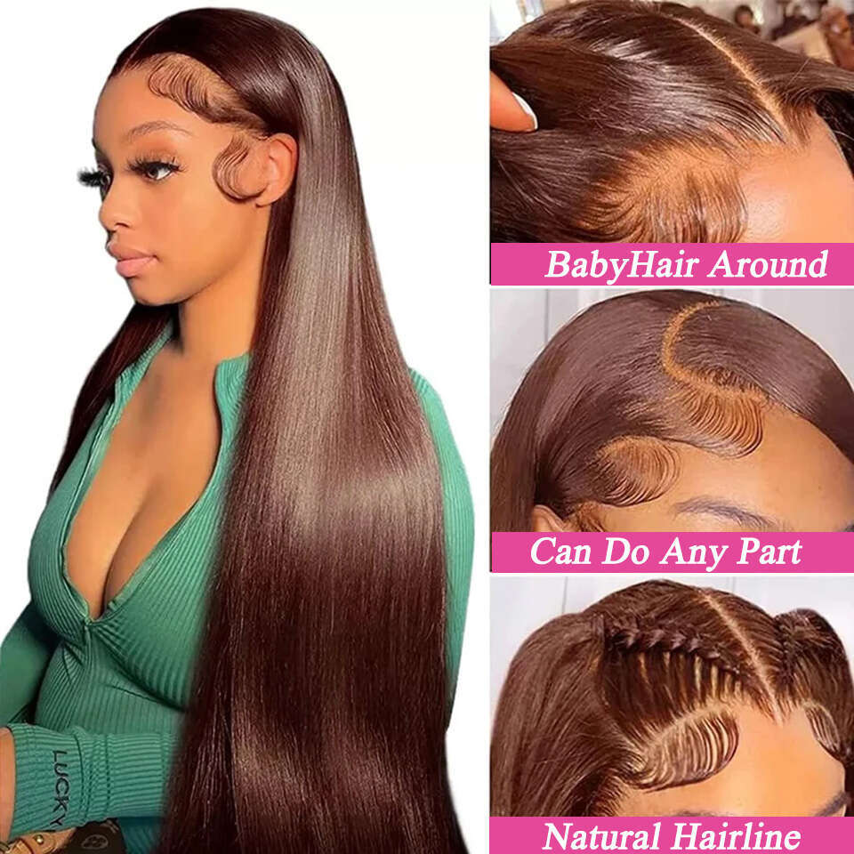 Dark 13X4 Frontal Straight Hd Lace Wig 13X6 Human Hair Wigs 100% For Black Women Preplucked Chocolate Brown Color