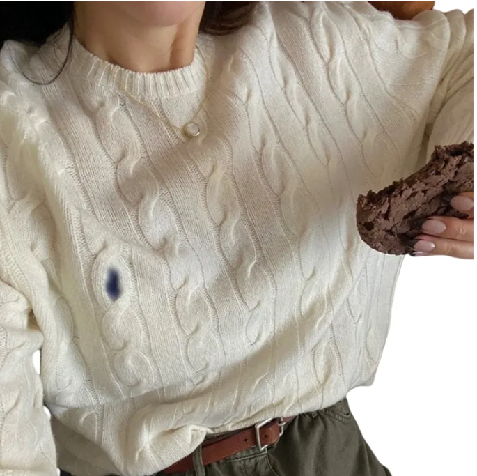 women's polo sweaters autumn winter casual fried dough twist pullover cashmere embroidered sweater solid o neck long sleeve jumper