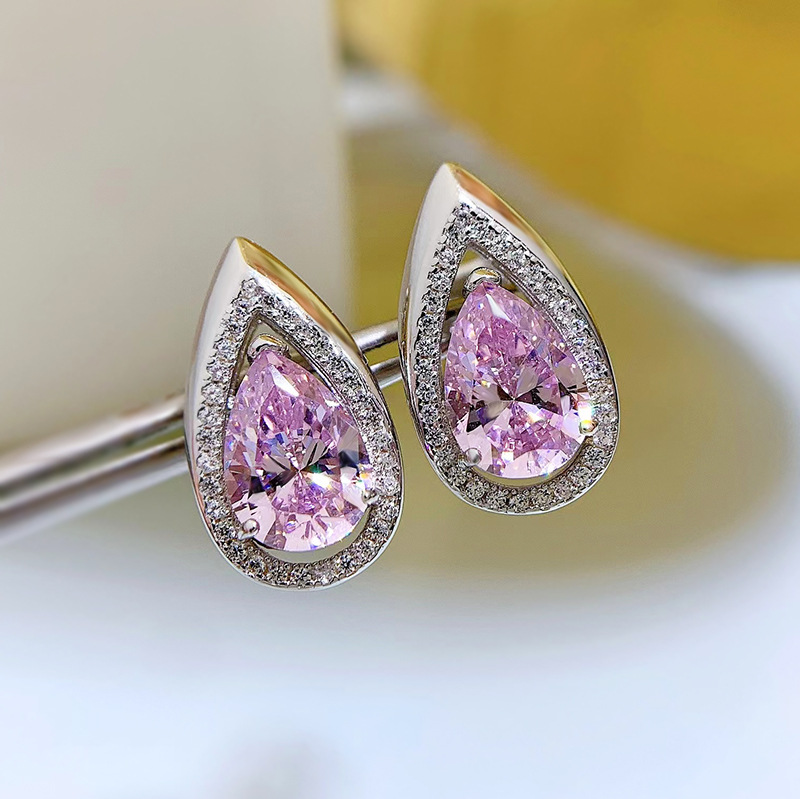 Sterg Drop Earrings Women - 2024 Top Seller, 100% Real Sier with Pink Moissanite Stones, Perfect for Parties and Weddings