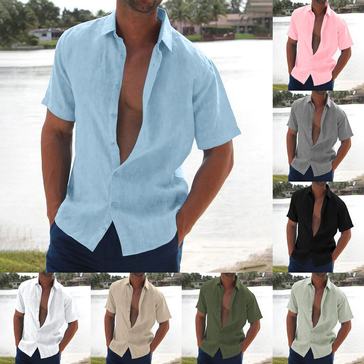 Men Short Sleeve Dress Shirt Plus Size Overshirt Vintage Blouse Top Mens Shirt Blouse New Designs Cotton Button Down Dress Shirts Tops Autumn Luxury 3