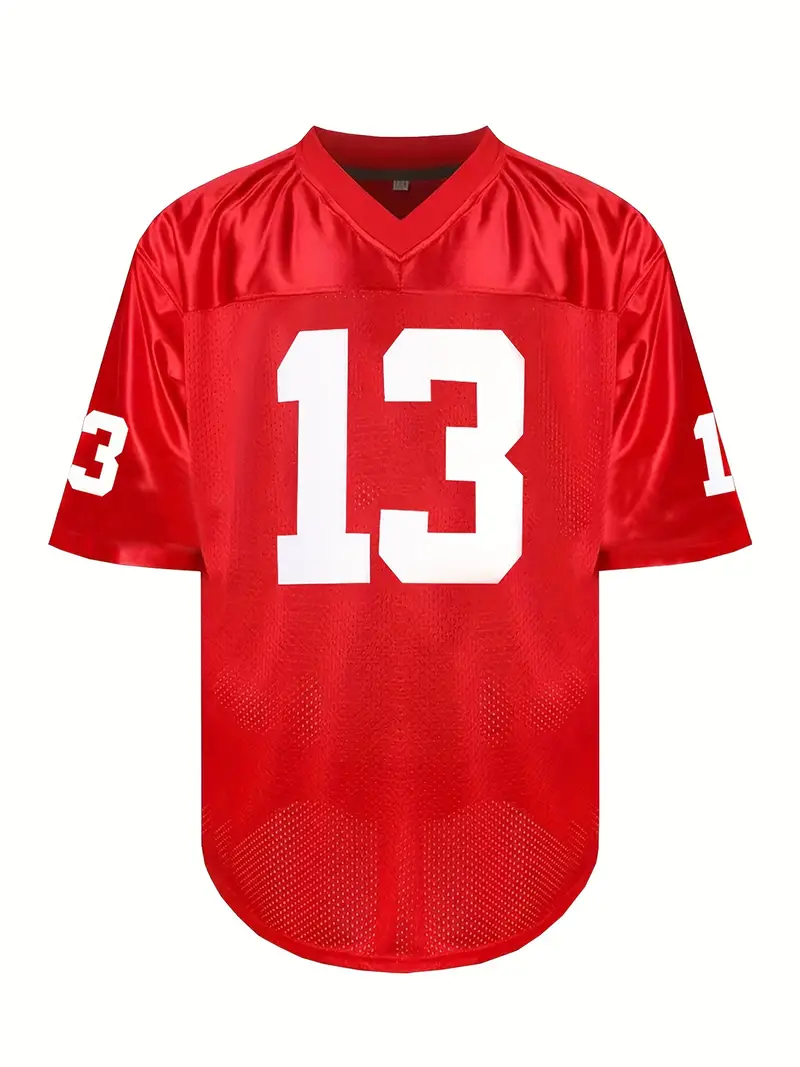 Men's #13 Brock Purdy Comfy V-Neck Football Jersey Red Mesh Embroidery for Training and Competition Breathable Moisture-Wicking Short Sleeve Top 