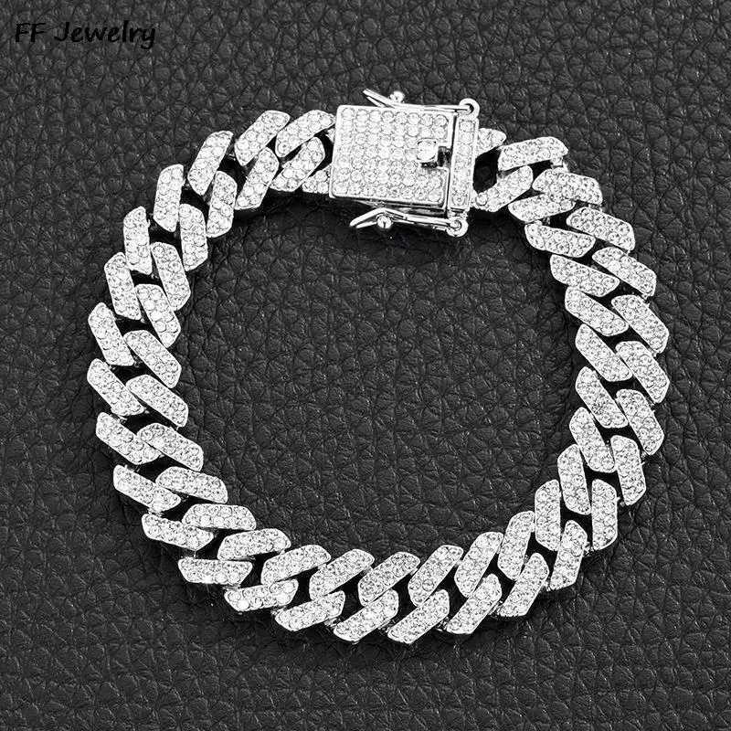 20cm 2023 Luxury Ice Out Cuban Link Chain Bracelet for Men Gold Silver Sparkling Water Diamond Chain Bracelet W241004