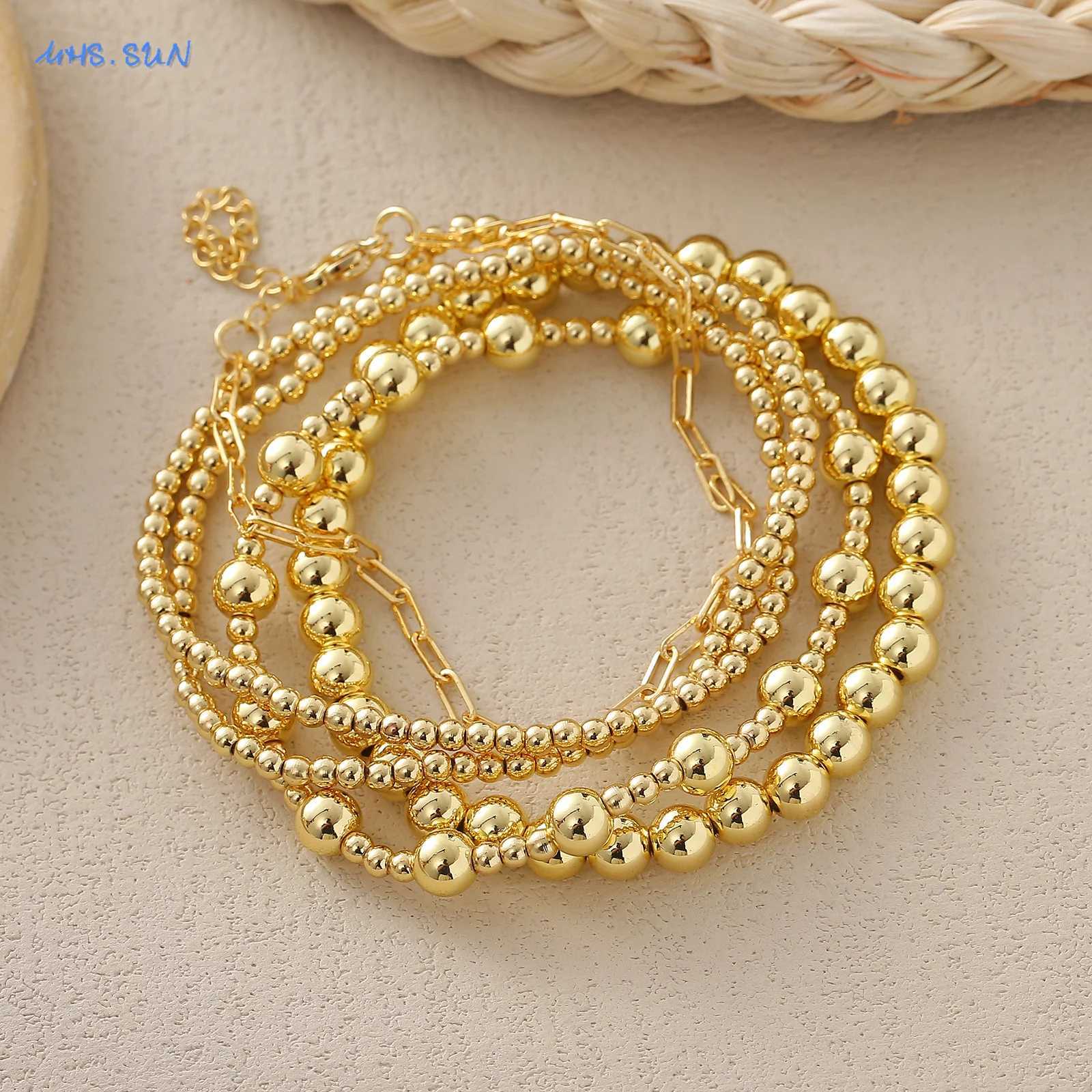 SUNSLL Fashion 3/6MM Copper Bead Elastic Bracelet Simple Gold Bracelet Mens Stackable Jewelry Accessories W241004