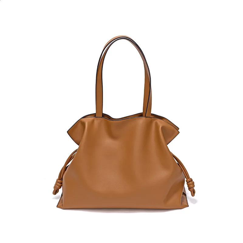 Style Genuine Leather Pleated One-shoulder Drawstring Tote Bag 240929 77e0 4