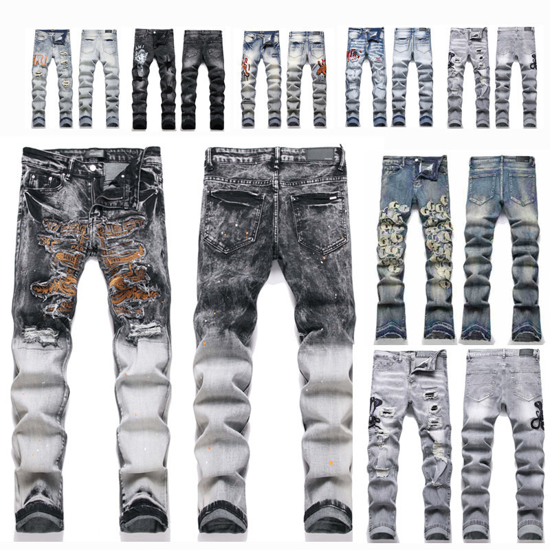 mens designer jeans skinny jeans men Stretch pants hole cotton print hip hop black jeans streetwear white trousers fashion pants high-end quality slim fit jeans pants