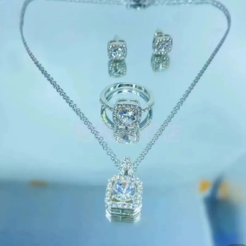 European and American style high quality Paraba ring earrings necklace three piece jewelry set 240926