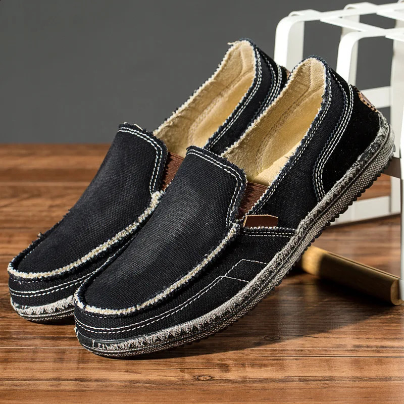 Blue grey canvas Mokasin mens style slippers washed denim casual tablet classic canvas shoes 240930