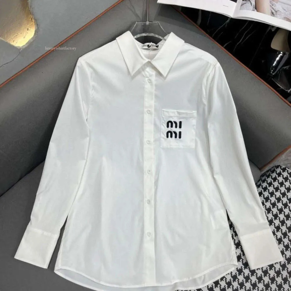 Designer Shirts Women Shirt Fashion Pocket Letter Embroidery Long Sleeve Shirt Loose Slim Fit Commuter Coat Tops Size S-L 6848