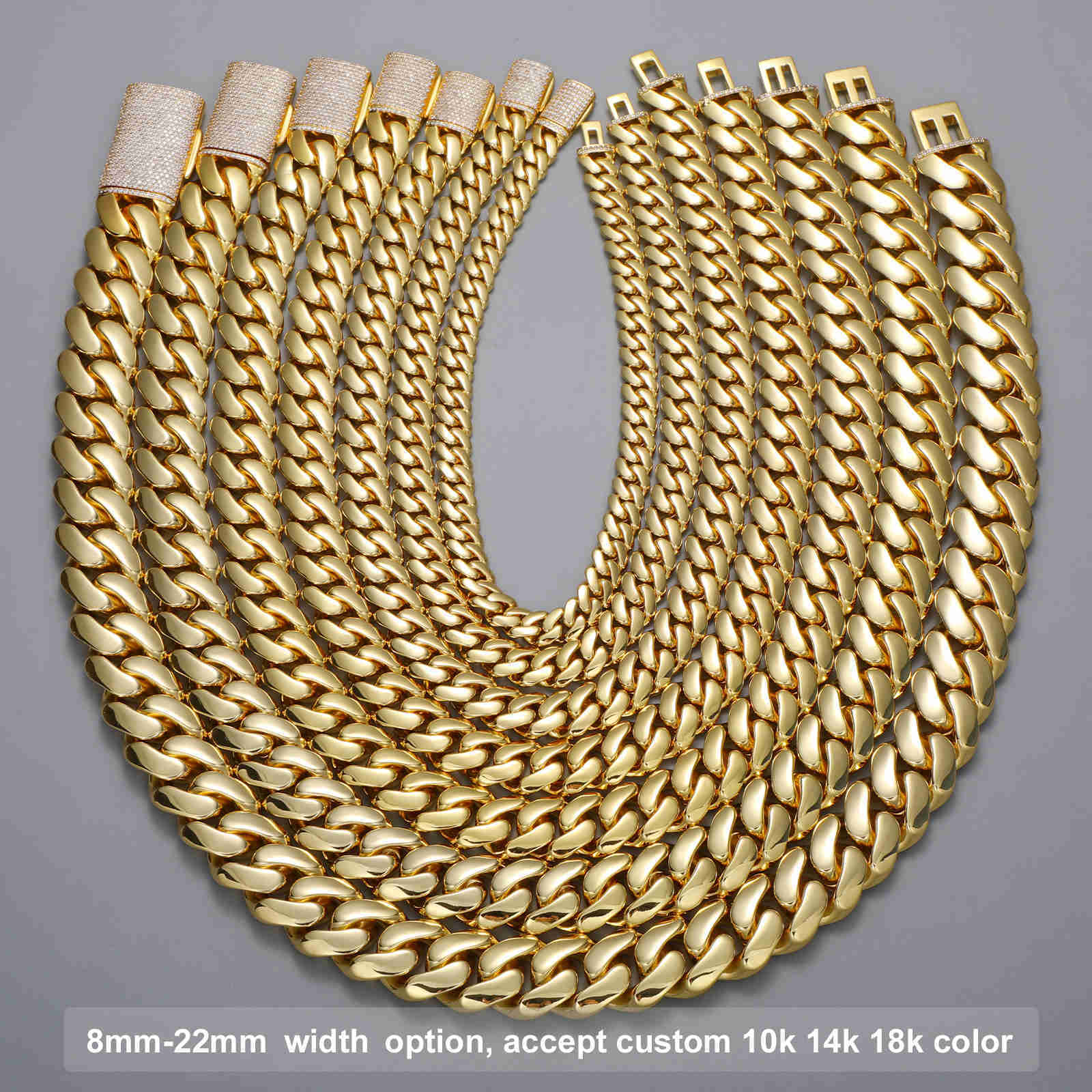 Jewelry Wholesale Bulk 10 pcs/set 10-22mm 14K 18K 20K Gold Heavy Choker Cubana Solid Miami Cuban Link Chain Necklace For Men