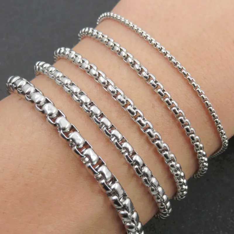 Customized 3mm/4mm/5mm 22cm Mens Round Box Chain Bracelet 316L Stainless Steel Bracelet Fashion Jewelry UOK983 W241004