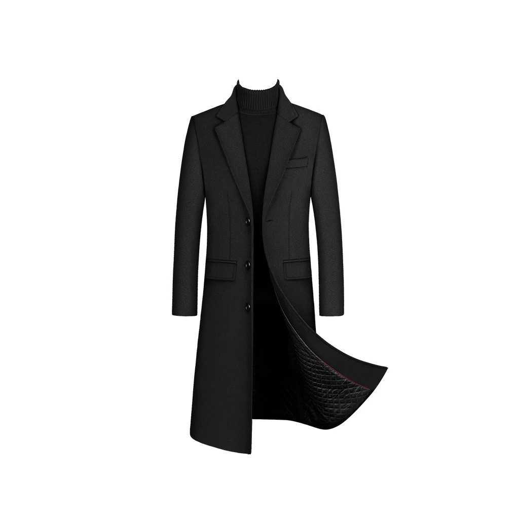 Wool Trench Coat Thickened Cashmere Coats Overcoat Male Clothes GrayX241005