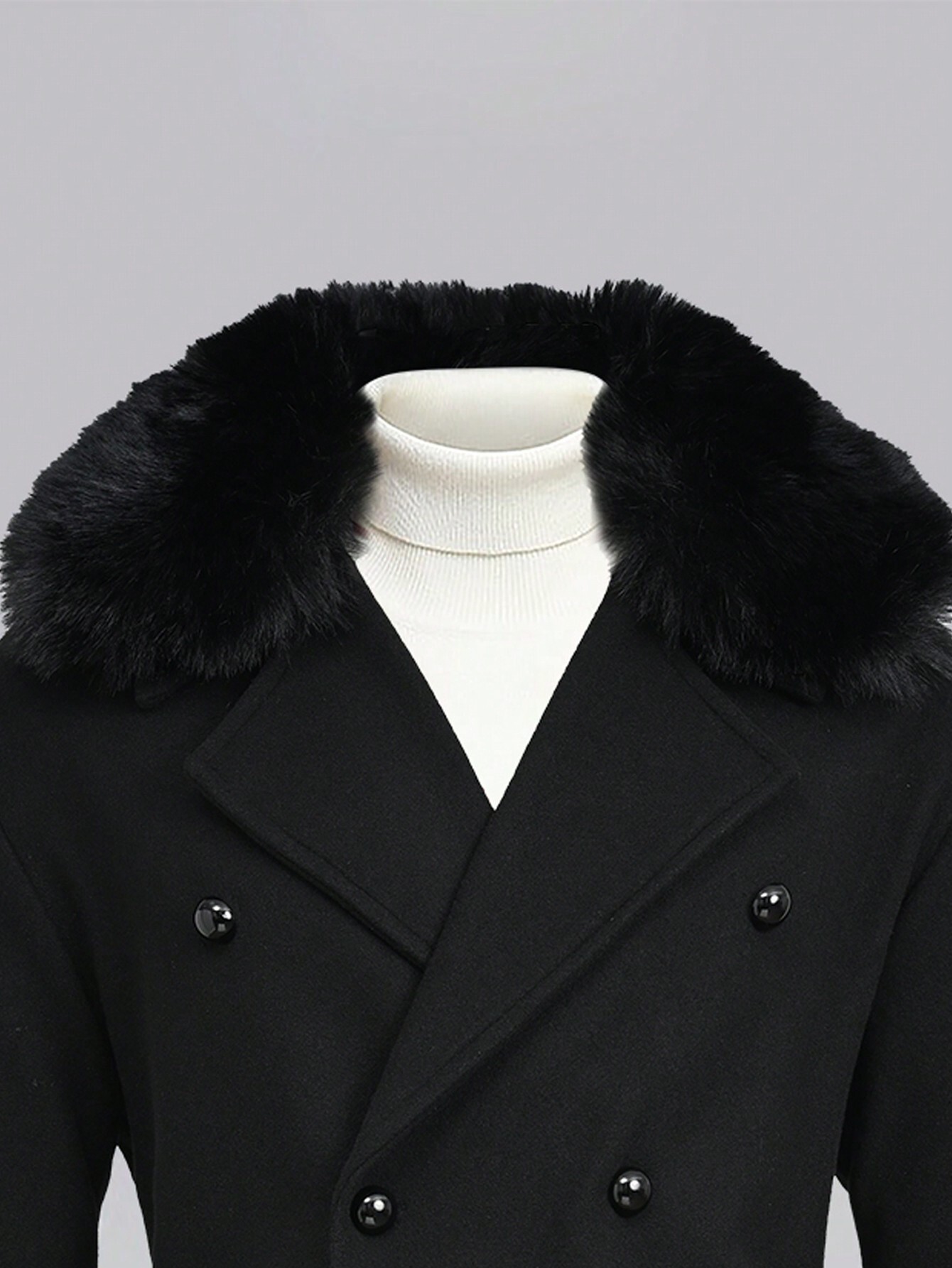 Men's Loose Woolen Coat With Double Breasted Buttons And Shearling Collar, Plain Going Out Fashion Overcoat
