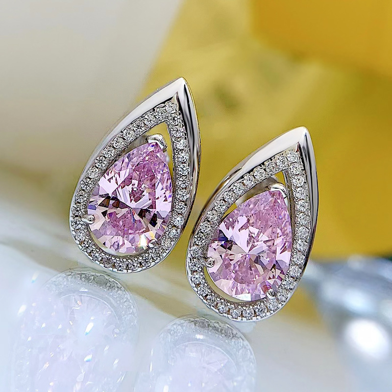 Sterg Drop Earrings Women - 2024 Top Seller, 100% Real Sier with Pink Moissanite Stones, Perfect for Parties and Weddings