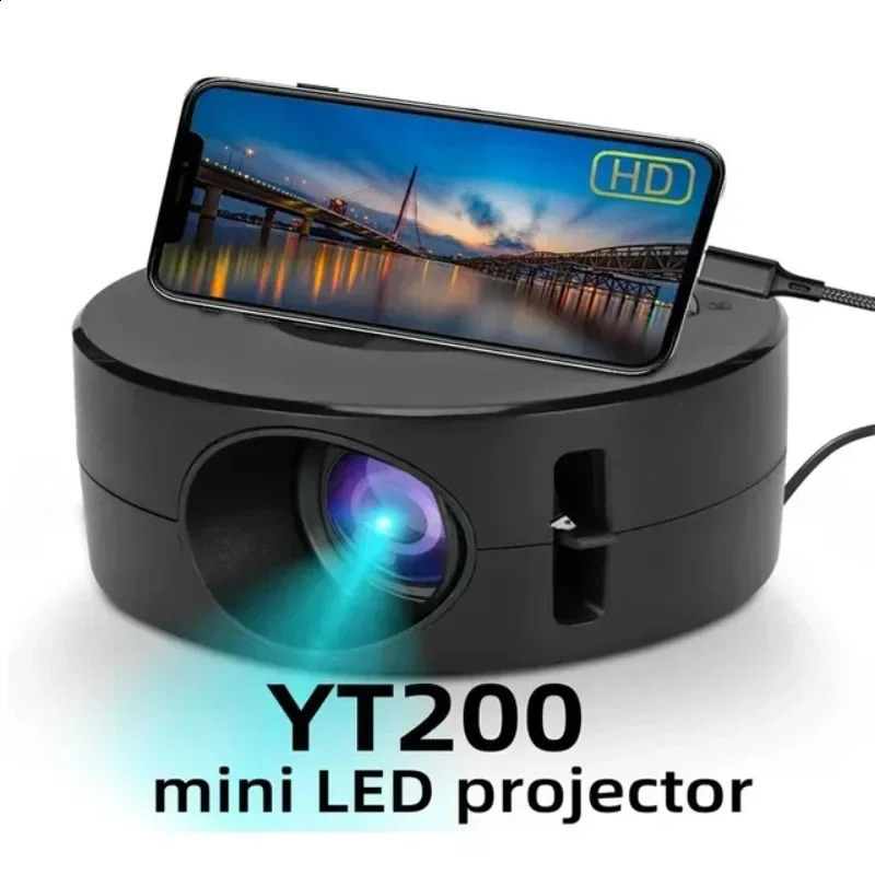 YT200 mini projector led mobile video home theater media player kids gift cinema wired same screen for Android y240929
