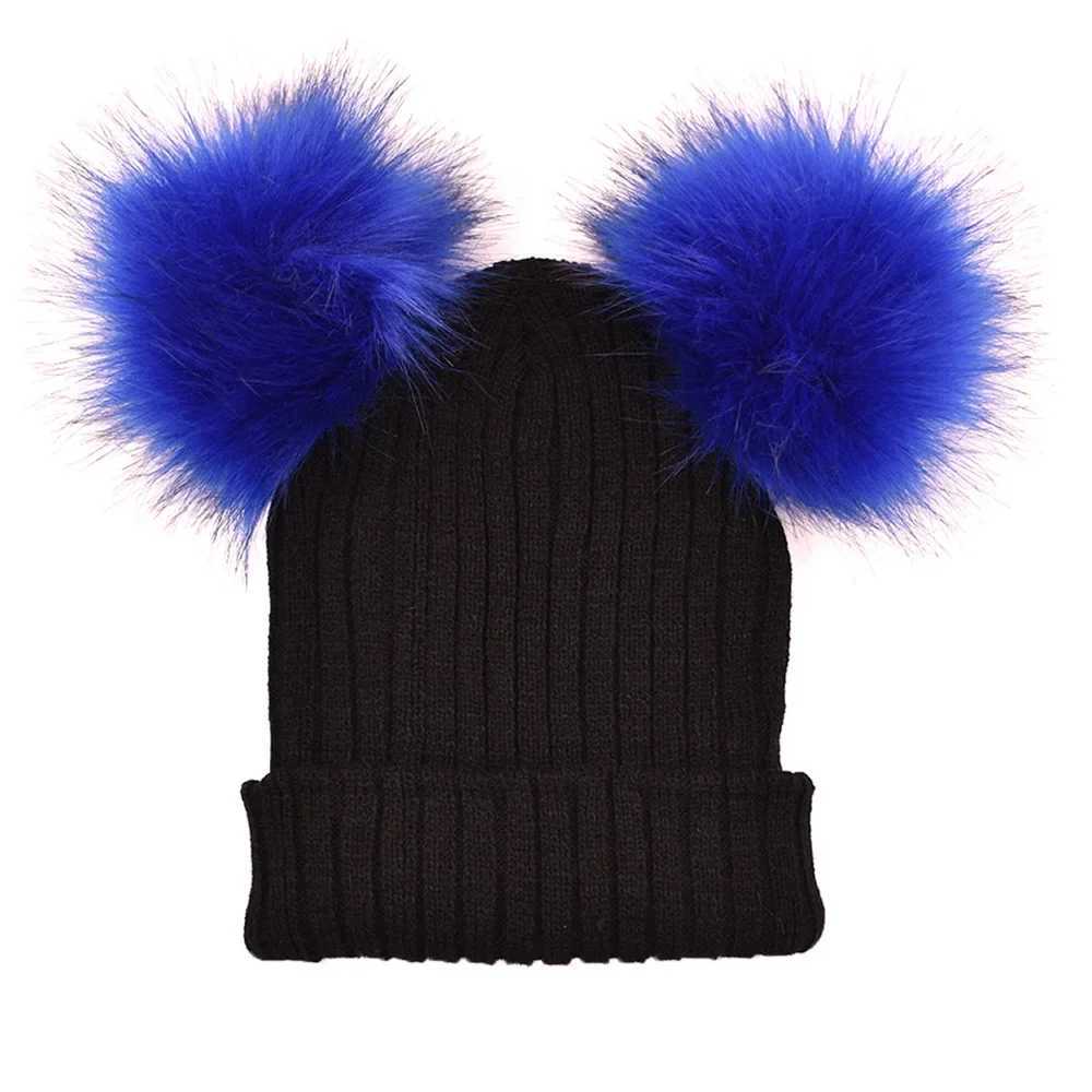 Fur Ball Cap 2 Pom Poms Winter Hat for Women Girl s Wool Hat Knitted Cotton Beanies Cap Brand New Thick Female CapX241005