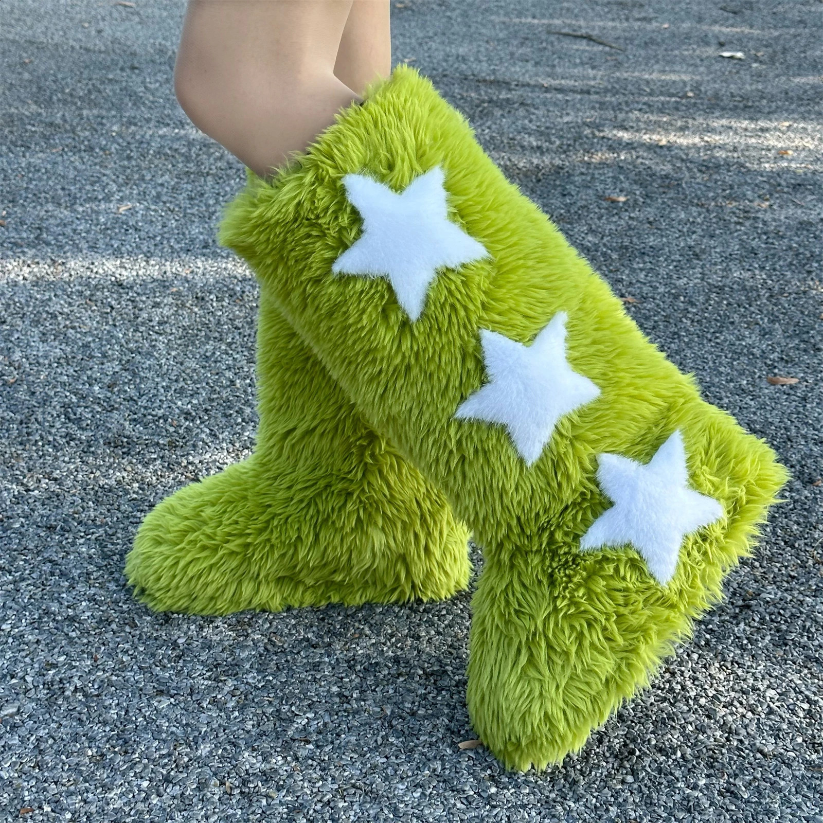 Winter Women Snow Faux Fur Long Warm Plush Platform Knee-high Boot Outdoor Furry New Cute Over-the-knee Boots