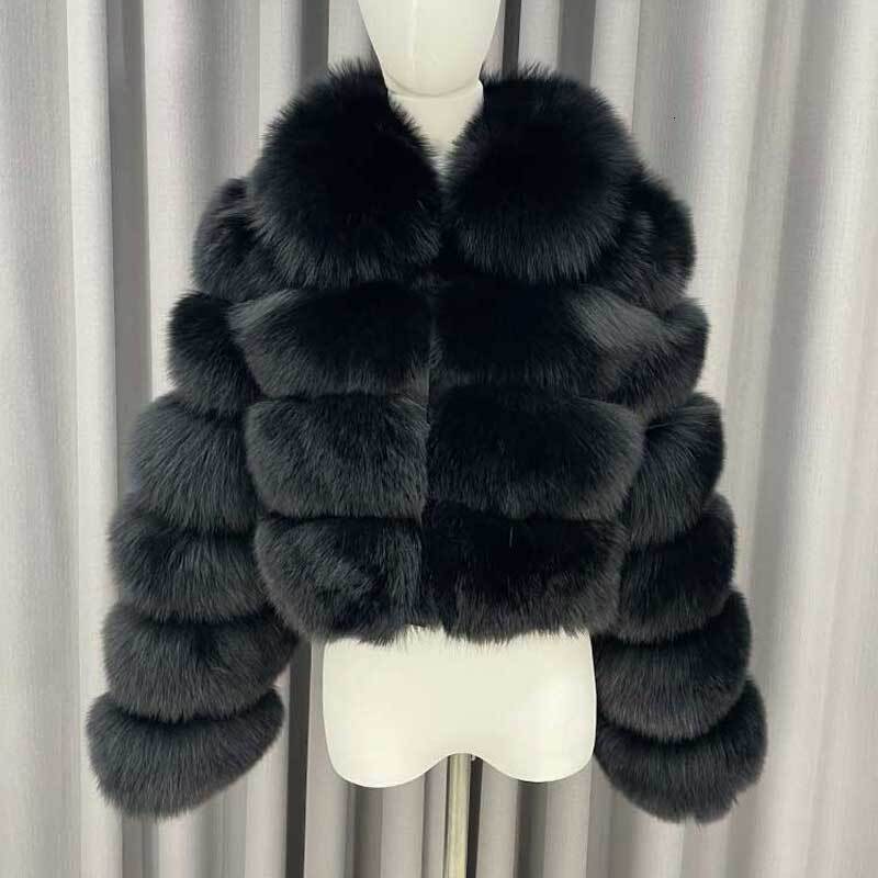 Winter Ladies Cropped Coats Casual Fashion Square Neck Long Sleeves High Quality Real Fox Fur Jacket - view 6