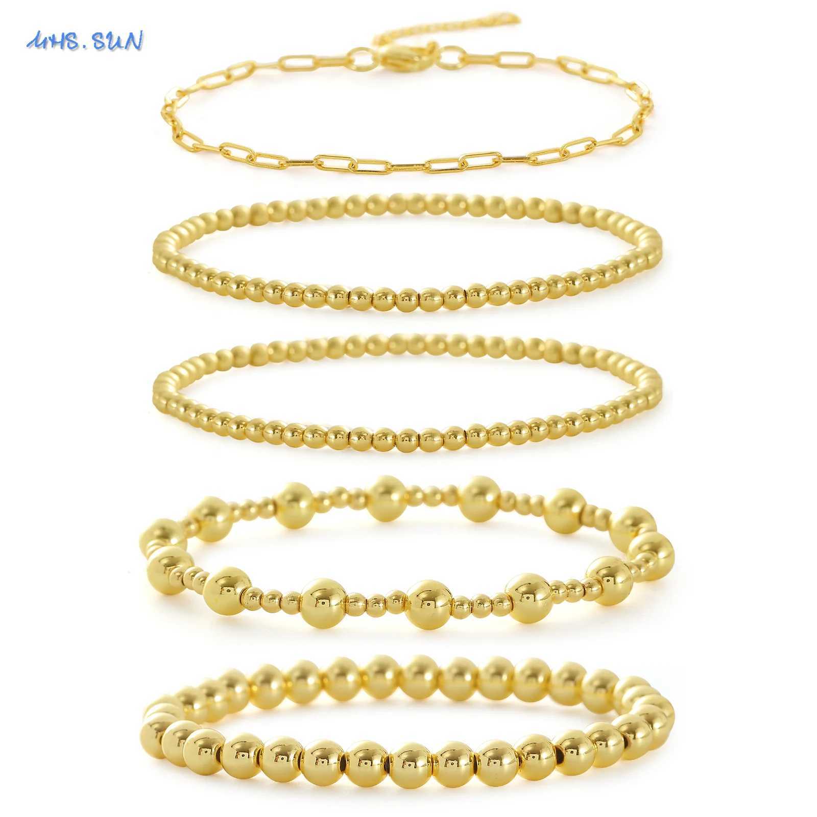 SUNSLL Fashion 3/6MM Copper Bead Elastic Bracelet Simple Gold Bracelet Mens Stackable Jewelry Accessories W241004