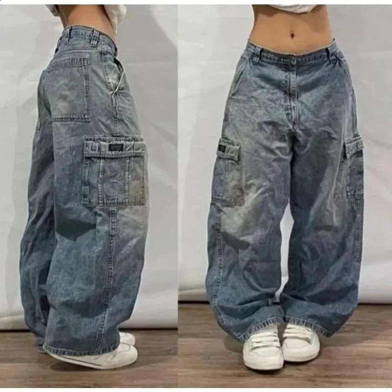 Y2K Harajuku Fashion Pattern Printed Bag Jeans Womens Street Retro Casual Clown Gothic High Waist Wide Leg Pants 240930
