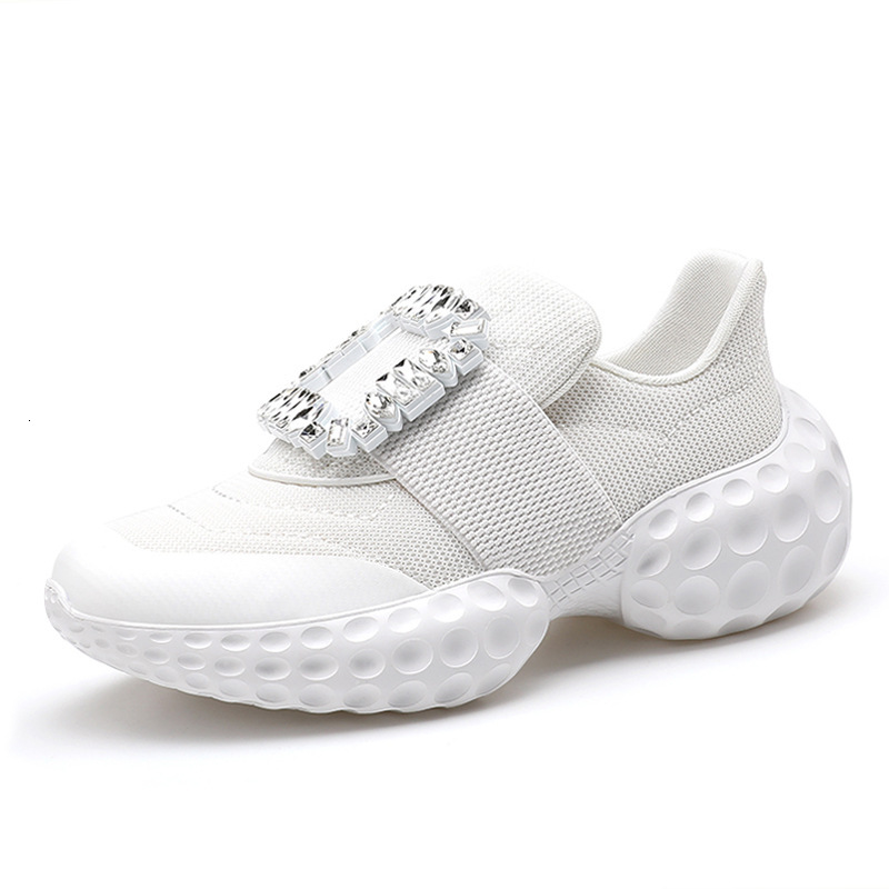2024 Platform Crystal Buckle Air Mesh Designer Trainers Thick Bottom Chunky Women's Sneakers Vulcanized Casual Shoes