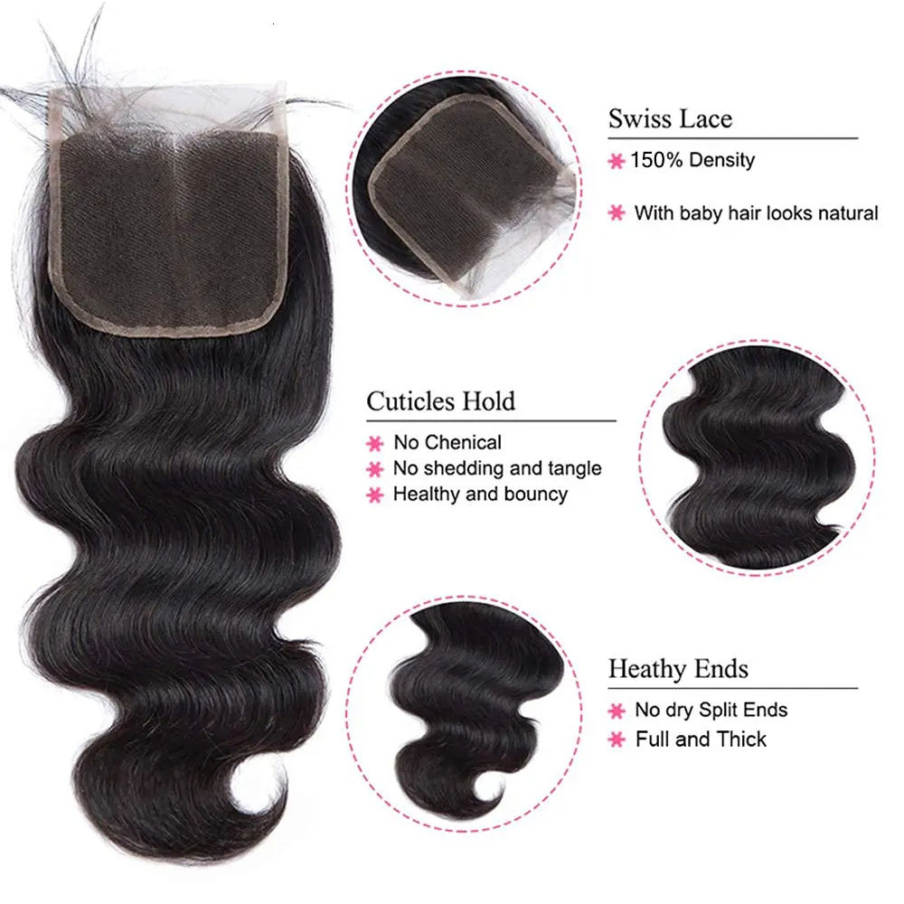 Brazilian Raw 100% Human Frontal HD Transparent Lace Closure With Hair Weave Bundles