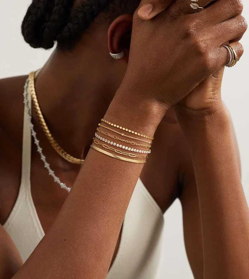 Set: Waterproof Bracelet 14K Real Gold Plated Tennis, Beaded, Figaro, Herringbone, Paperclip k Bracelets Set for Women (W241004) 4 s