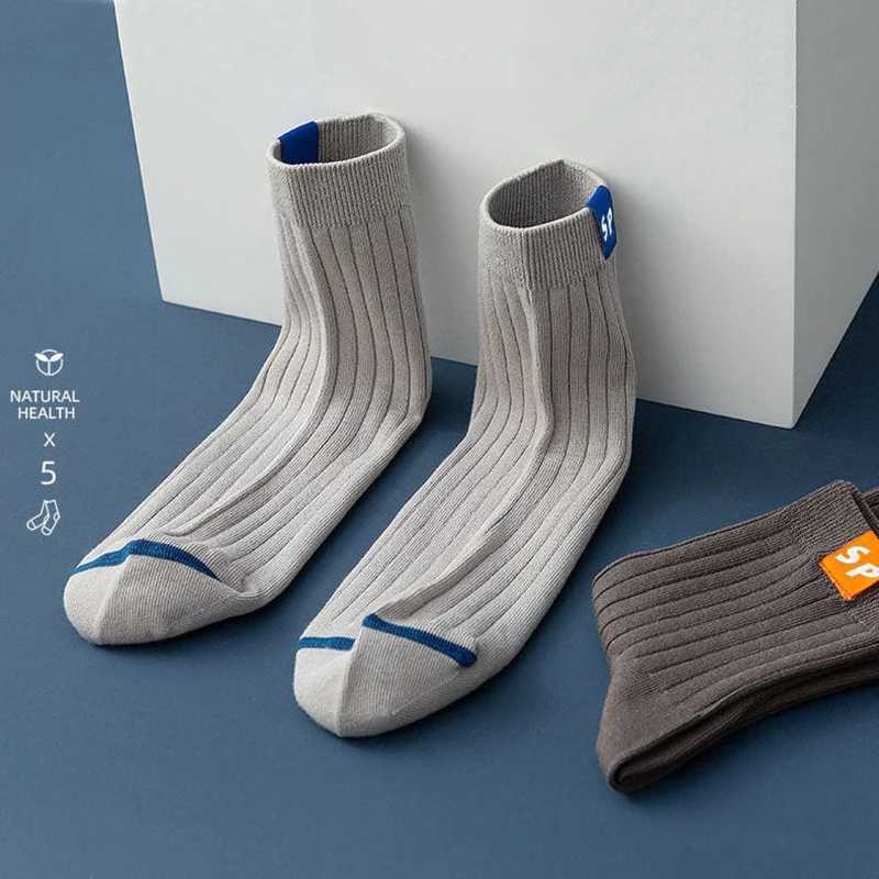 5 pairs of cotton mens socks breathable casual socks solid color stripes spring and summer thin sweat absorbent sports tube mens socks W250414