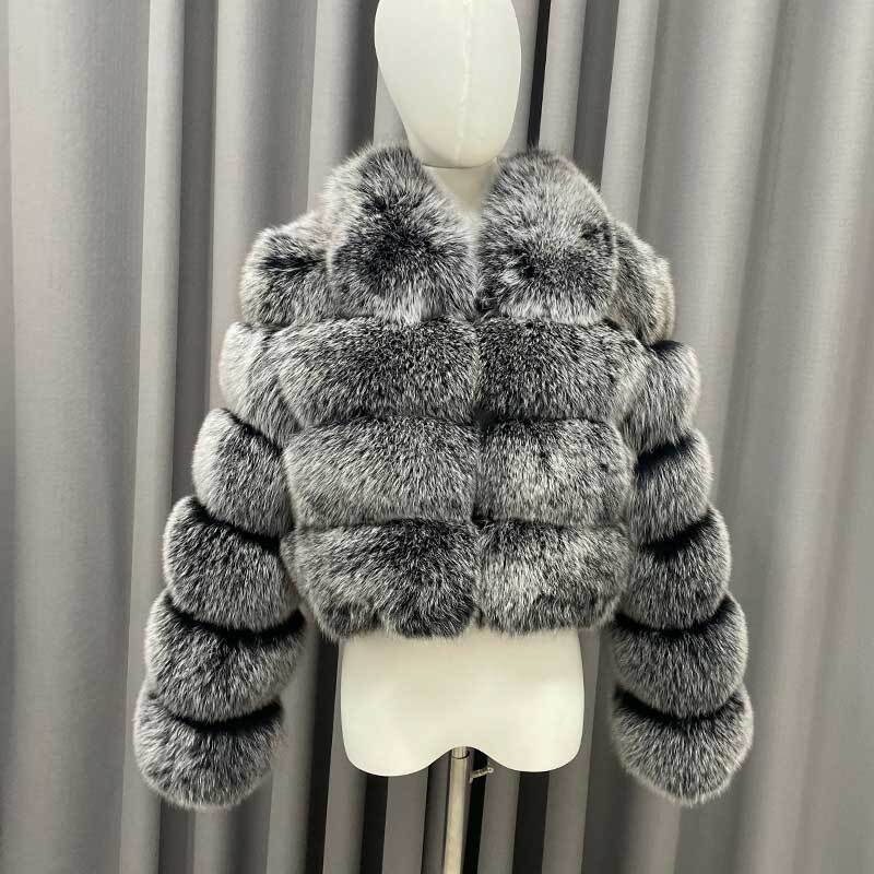 Winter Ladies Cropped Coats Casual Fashion Square Neck Long Sleeves High Quality Real Fox Fur Jacket - view 3