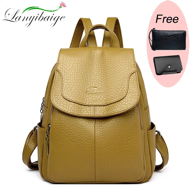 High Quality Stone Pattern Soft Leather Women Backpacks Large Capacity Book School Bags Teenage Girls Sac A Dos Travel Back Pack 240925